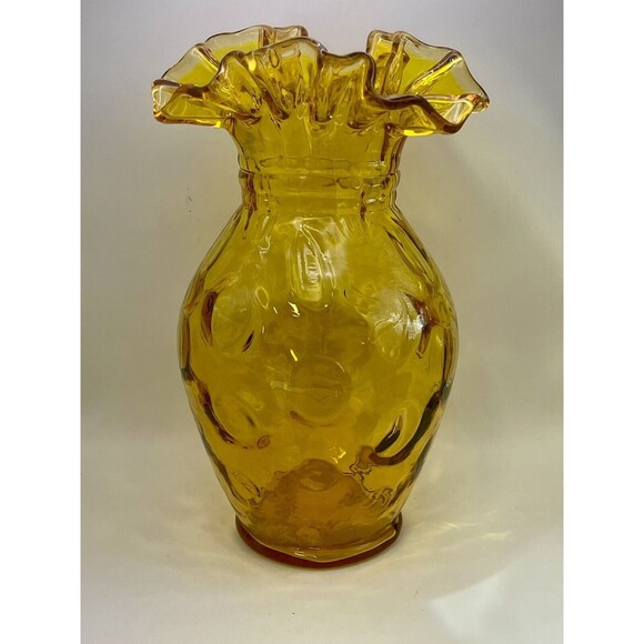 Fenton Other - Fenton Amber Glass Coin Dot Pinched Double Ruffle Top Vase
